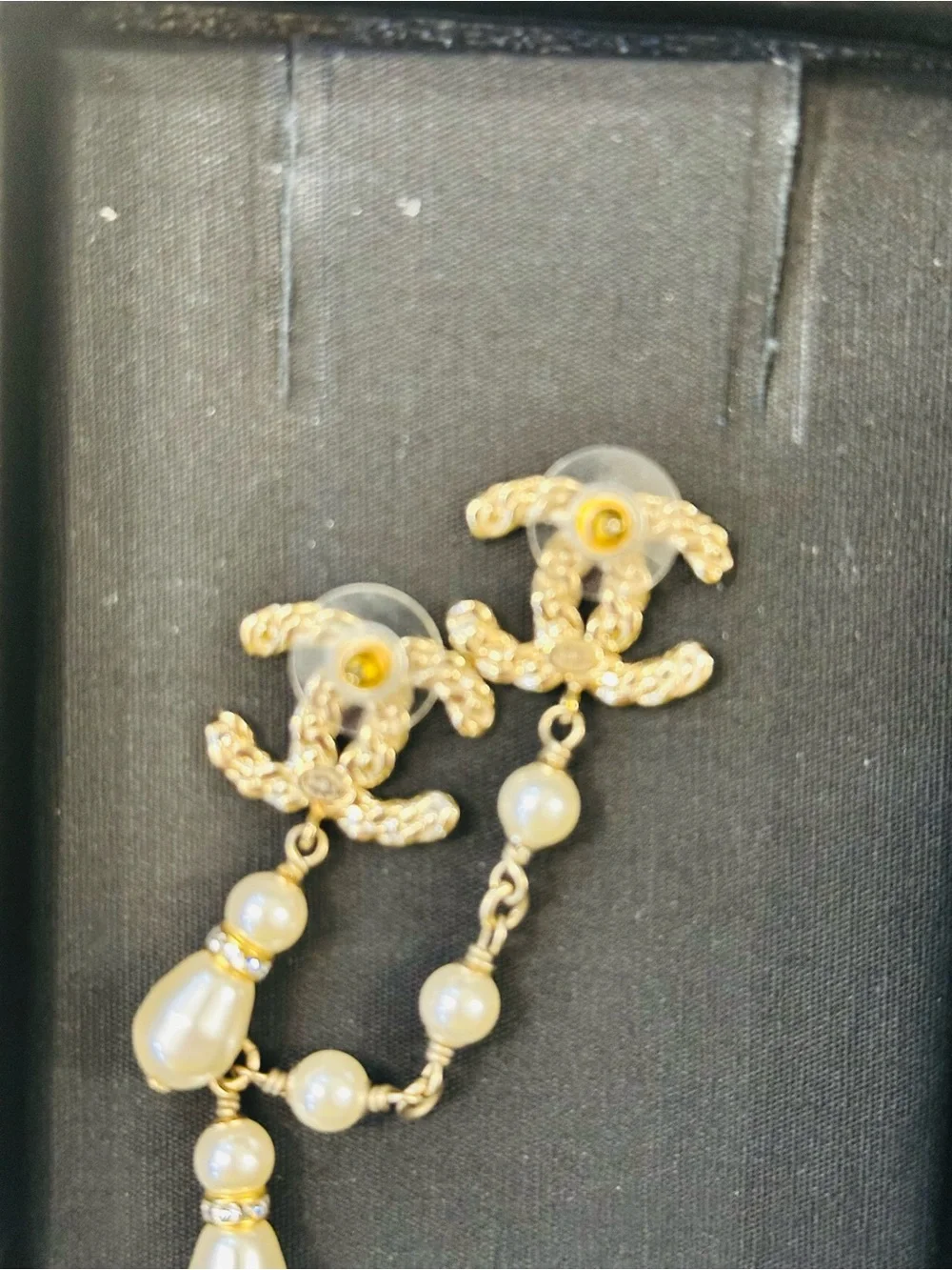 CHANEL Gold-Tone Pearl Drop Asymmetric CC Logo Earrings